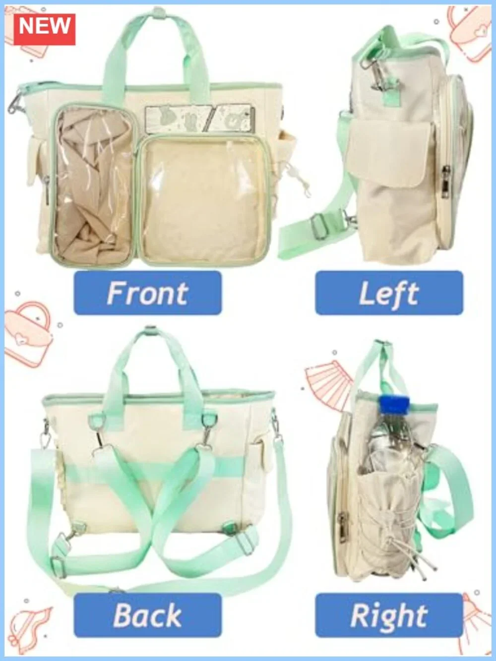 Ita Bag Clear Pin Display Backpack 4-in-1 Crossbody Shoulder Oxford Cloth